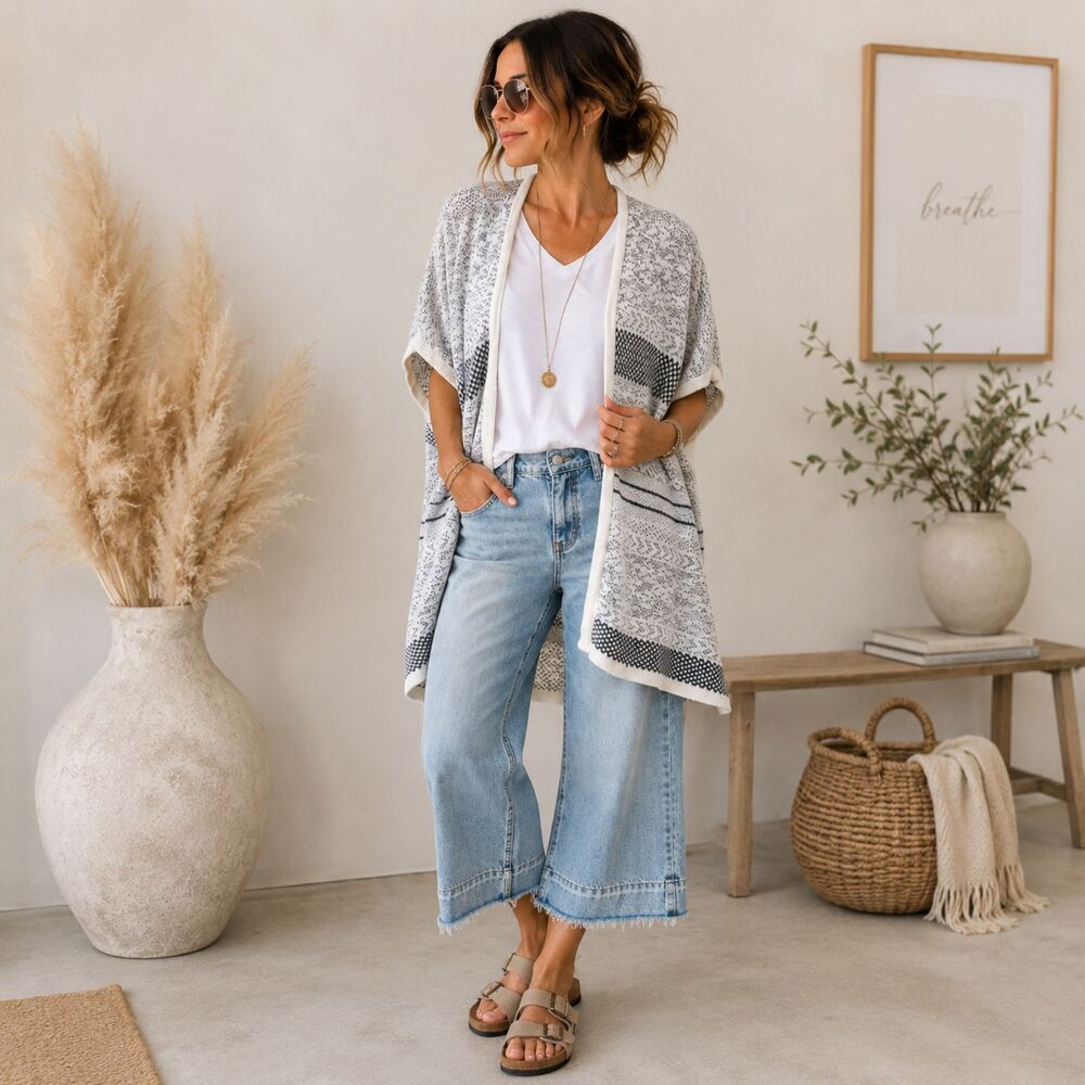 Charlotte Russe Gray Knit Shawl Cardigan Open Front Boho M